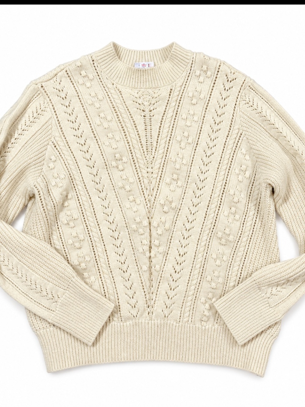 LuLaRoe Andrea Sweater Size S Ivory Cable Knit Openwork Boho Pullover